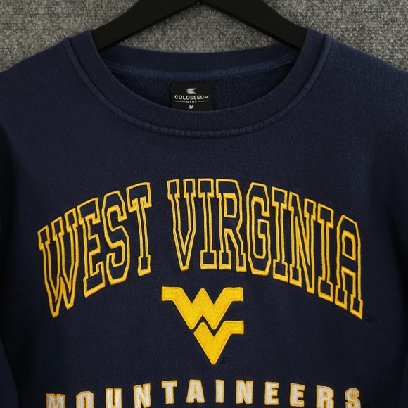 West Virginia Mountaineers Sweatshirt Mens Medium Blue Embroidered Colosseum - Picture 8 of 14